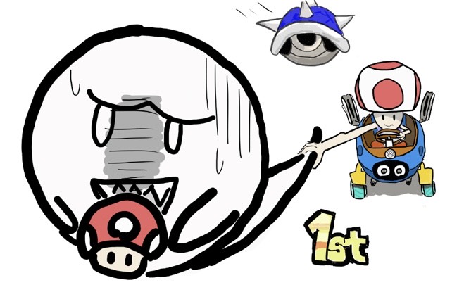 テレサにキノコを盗られるキノピオ